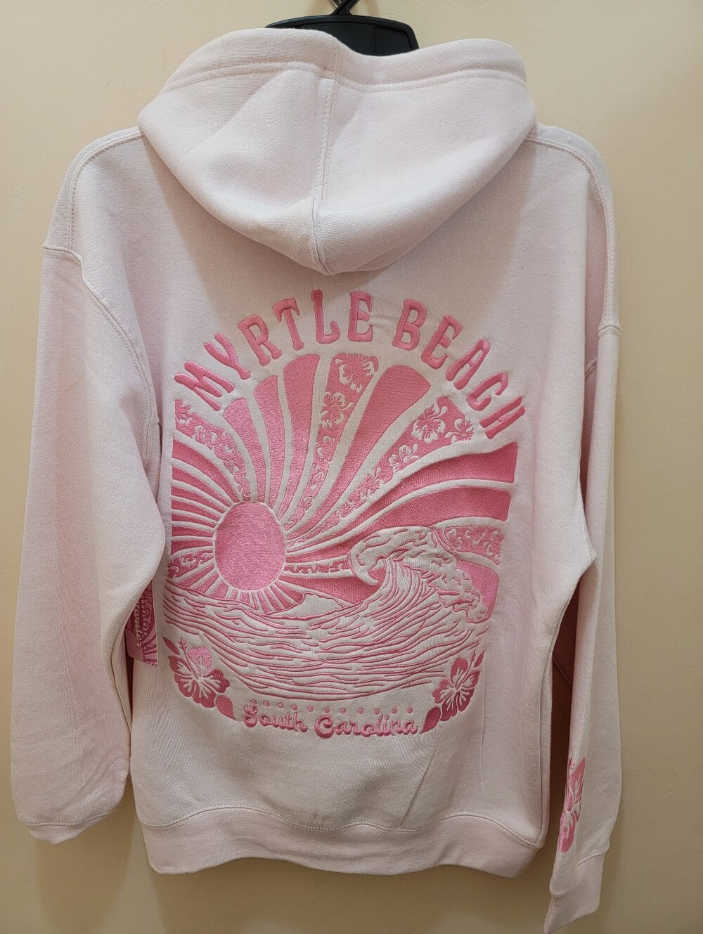 Pink Embroidered Graphic Hoodie - Women's Pullover